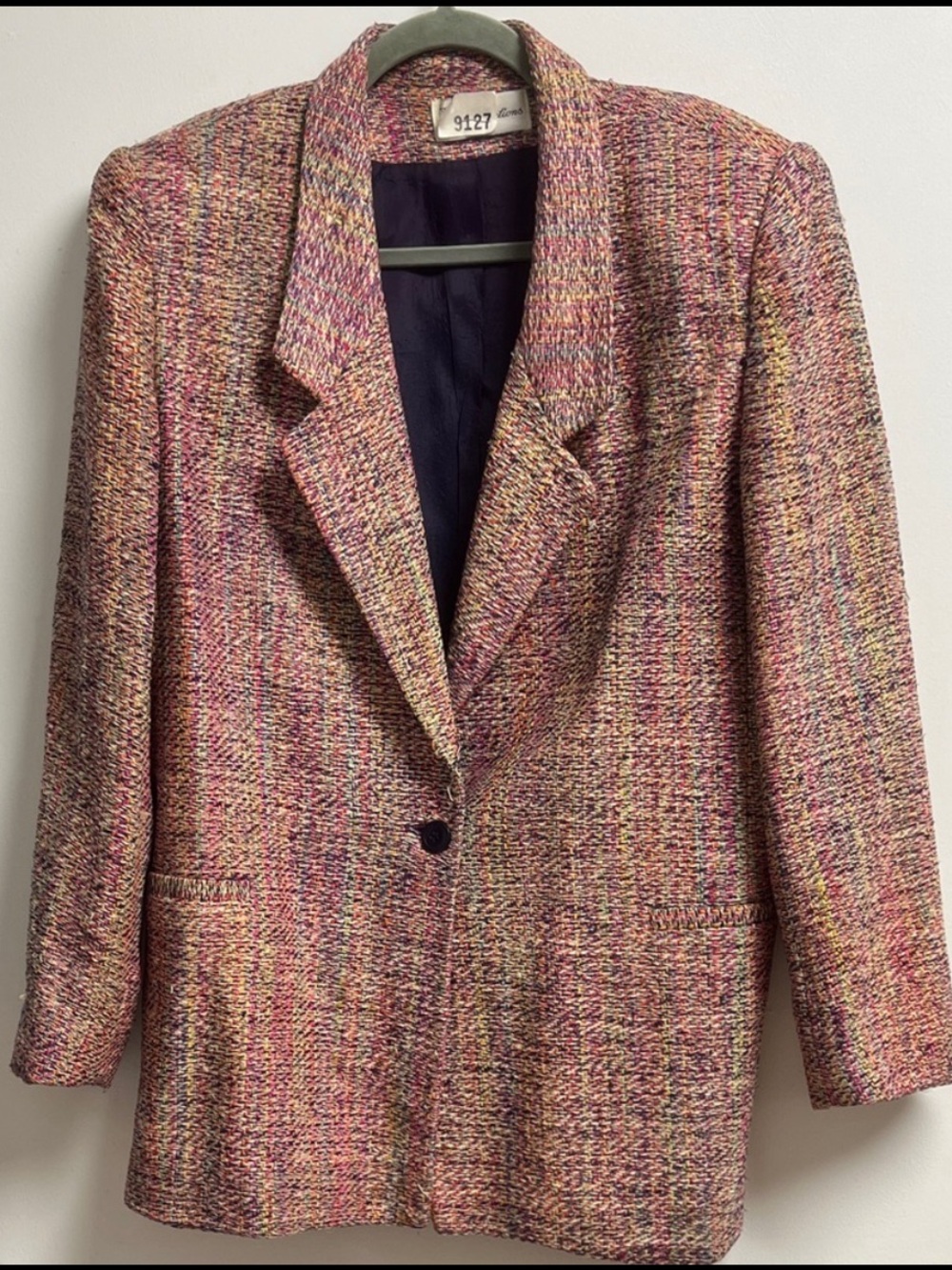 Vintage VP Collections Multicolor Silk Tweed Single Button Blazer Size 10
